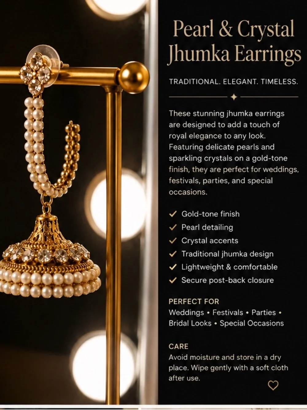 Indian Gold Pearl Jhumka Earrings | Bridal Statement Earrings | Ethnic Jewelry